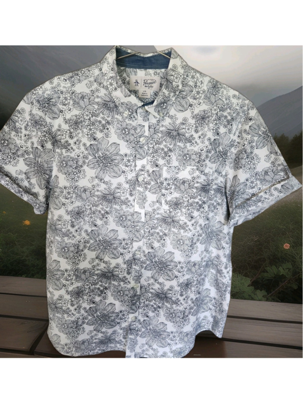 Original Penguin Mens Shirt Large Floral Short Sleeve Button Down Pocket